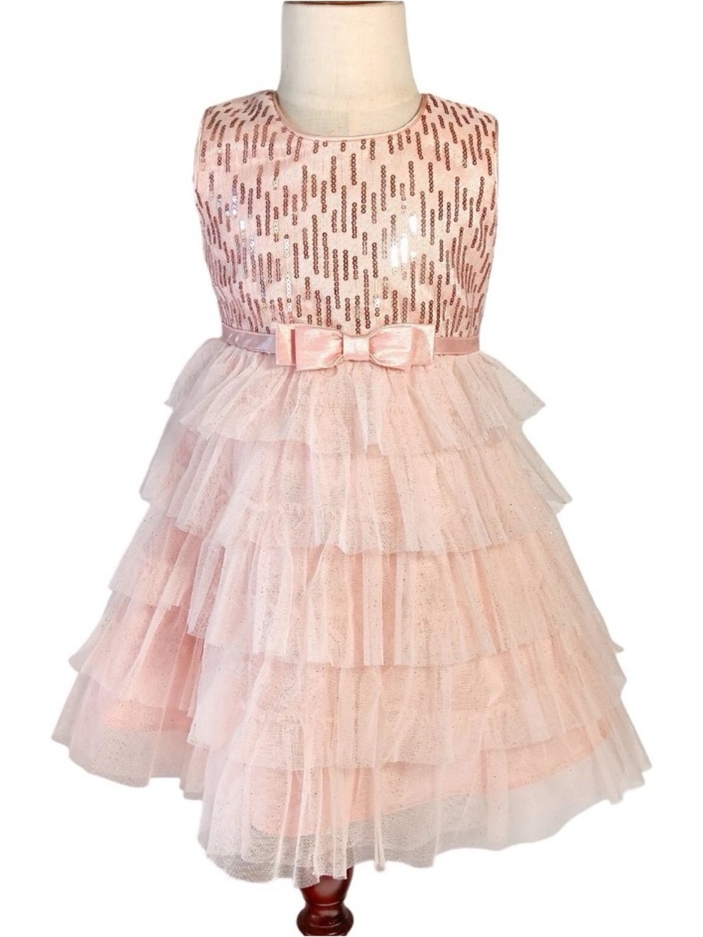 Jona Michelle Blush Pink Sequin Tiered Tulle Party Dress